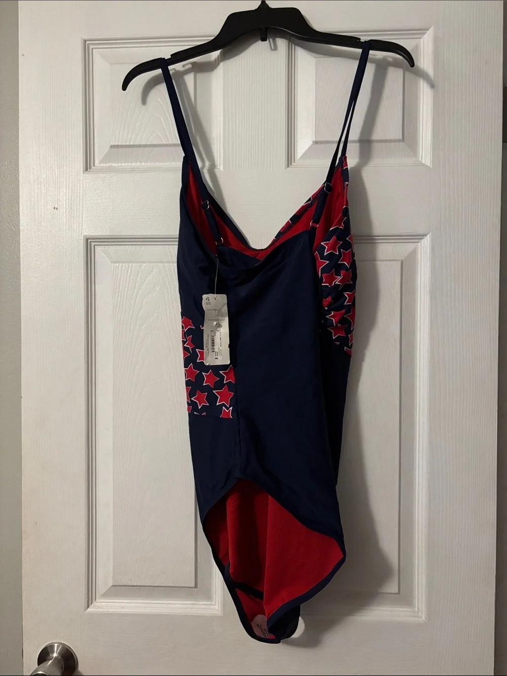 Navy One-Piece Swimsuit with Red Star Print